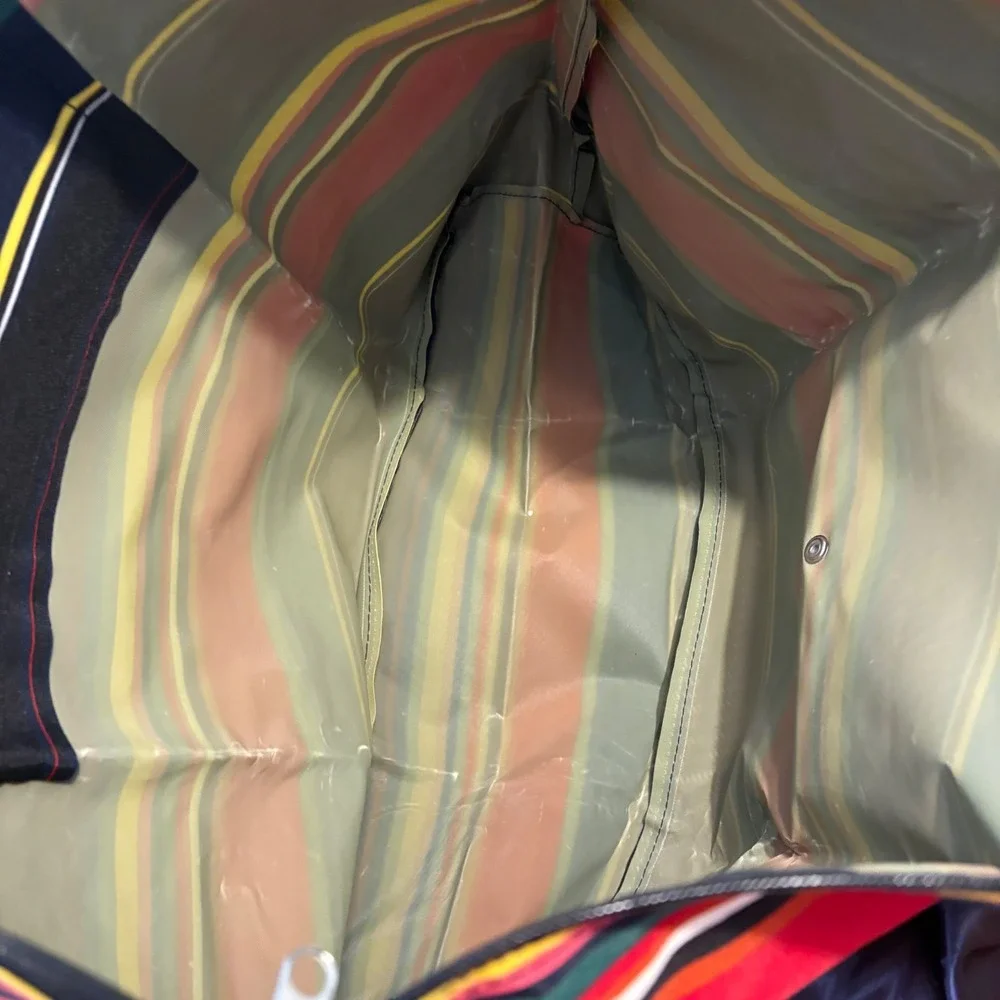 Foldable Travel Large Tote Bag Colorful‎ Striped Nylon Leather Trim